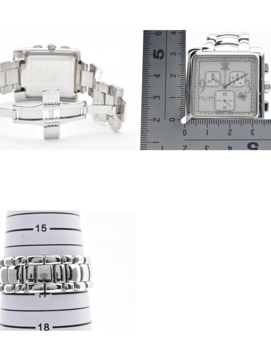 Celine Chronograph Watch Square Silver Dial Stainless Steel Quartz Date main image 4